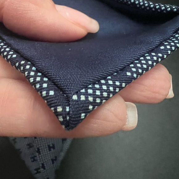 SOLD HERMÈS Authentic 100% Silk Blue H Logo Print Three Folded Hand Sewn Tie - Picture 12 of 14
